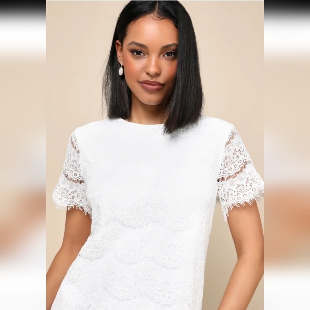 Lulu's Take Me to Brunch Ivory Lace Shift Dress - Picture 2 of 11